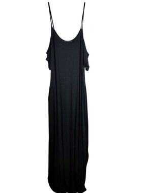 Annabelle Maxi Dress Black Large Cold Shoulder Pockets Short Sleeve Pullover